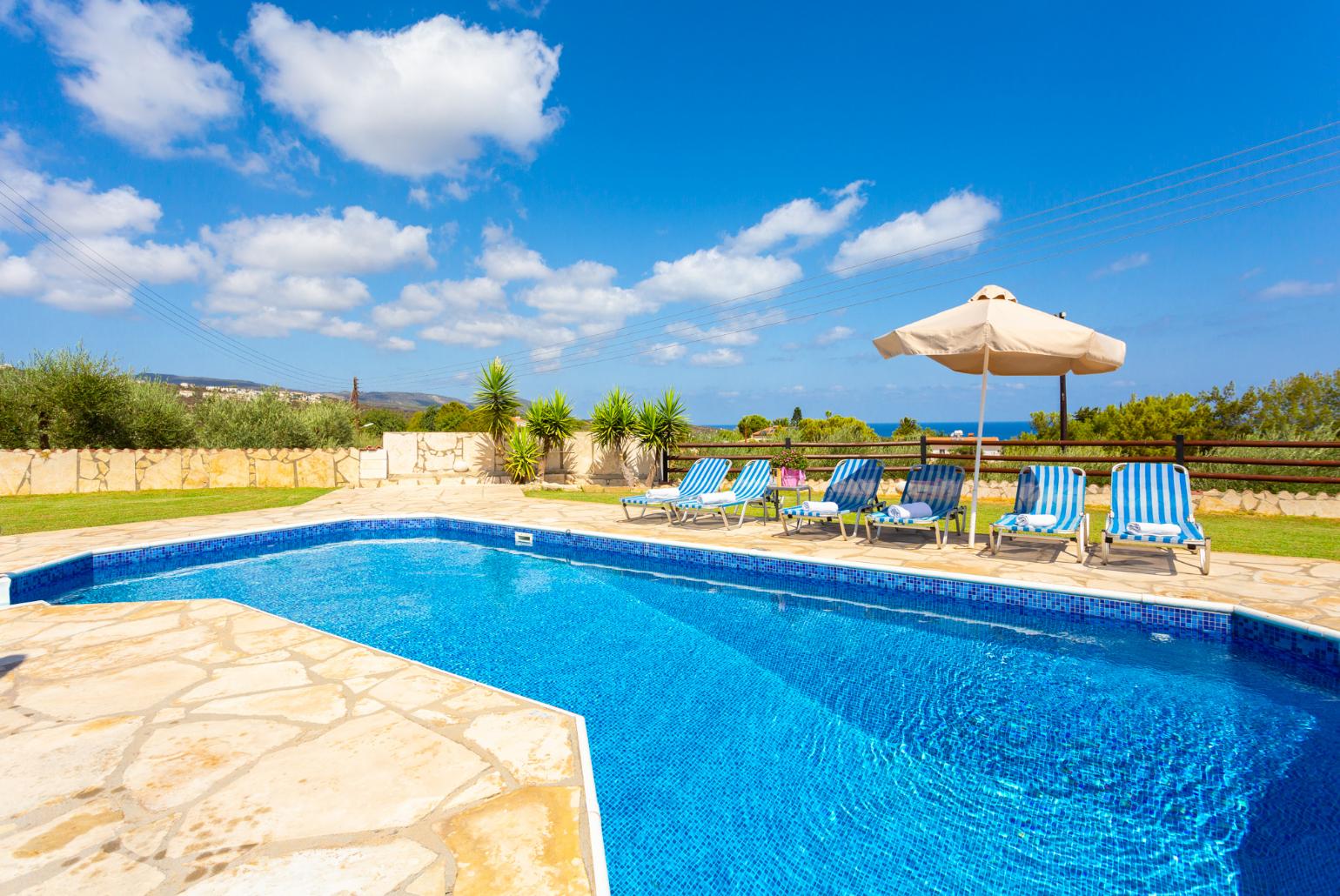 Private pool and terrace with sea views