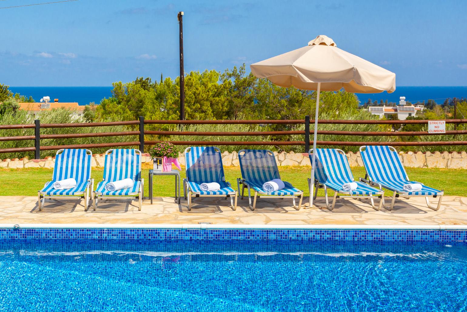 Private pool and terrace with sea views