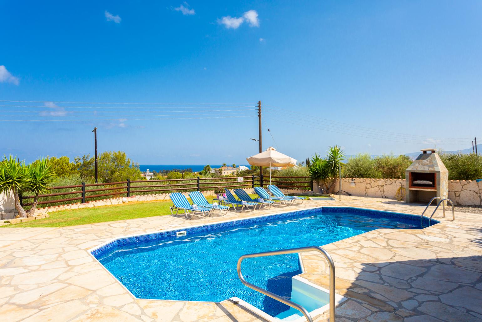 Private pool and terrace with sea views