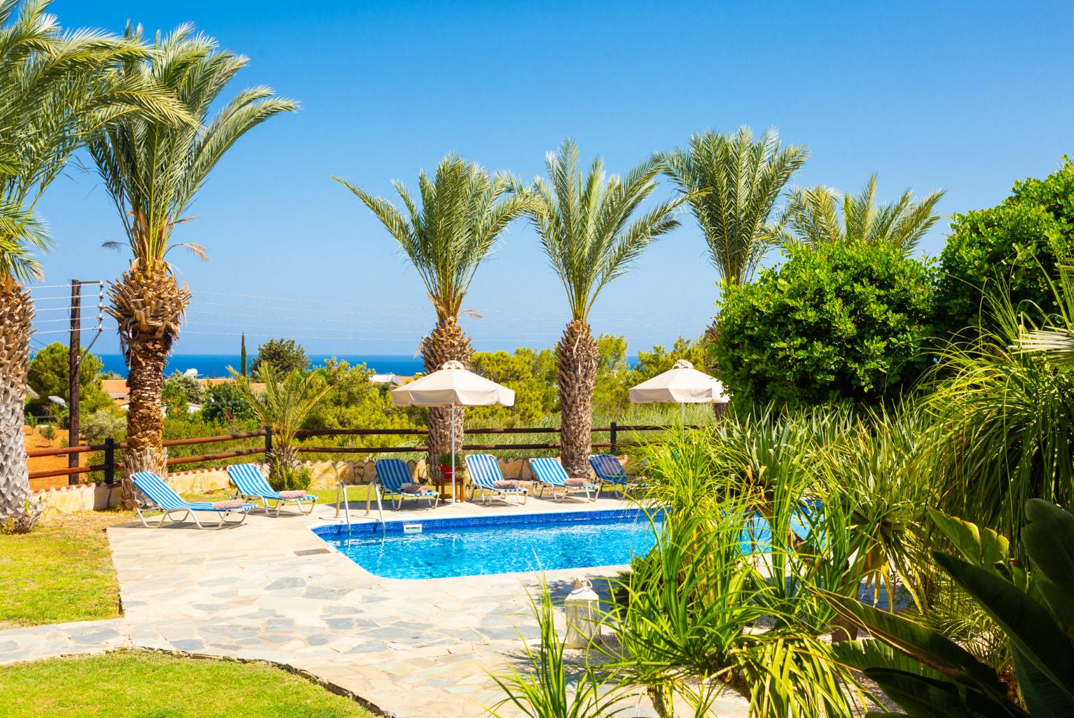 Private pool and terrace with sea views