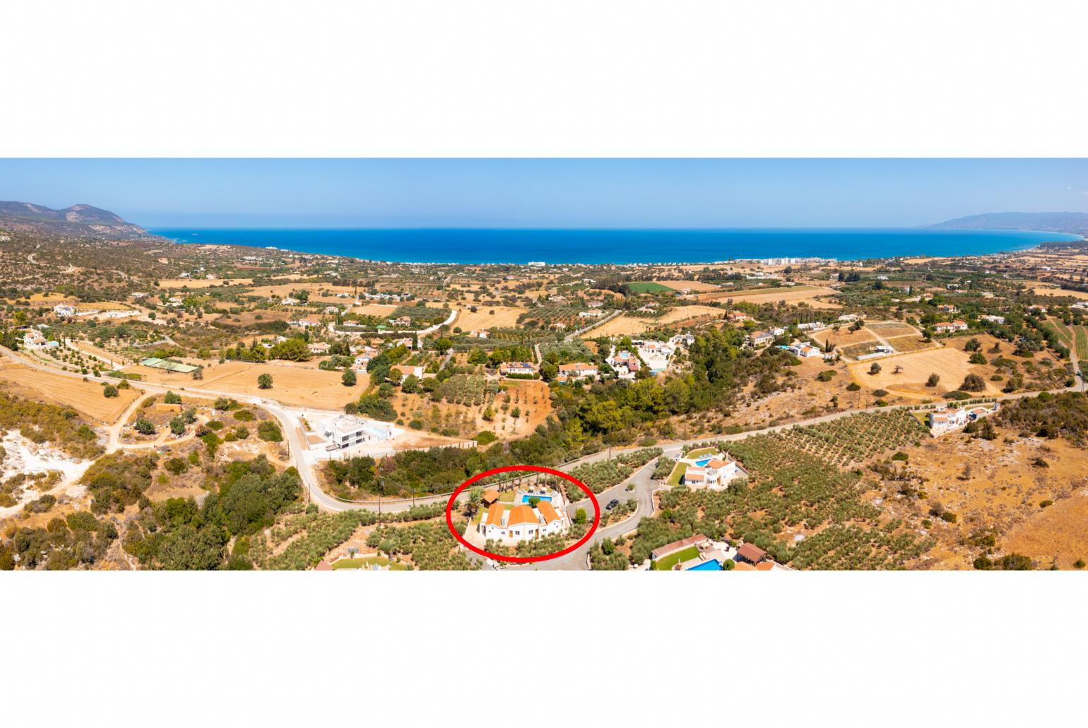 Aerial view showing location of Villa Amorosa