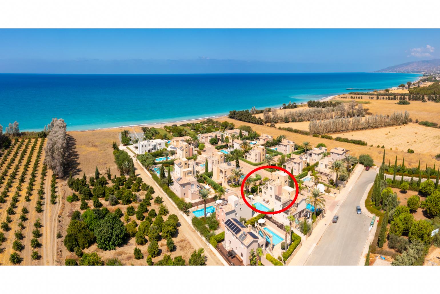 Aerial view showing location of Villa Serenity
