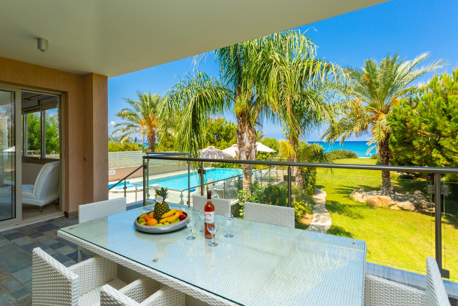 Sheltered terrace area with sea views