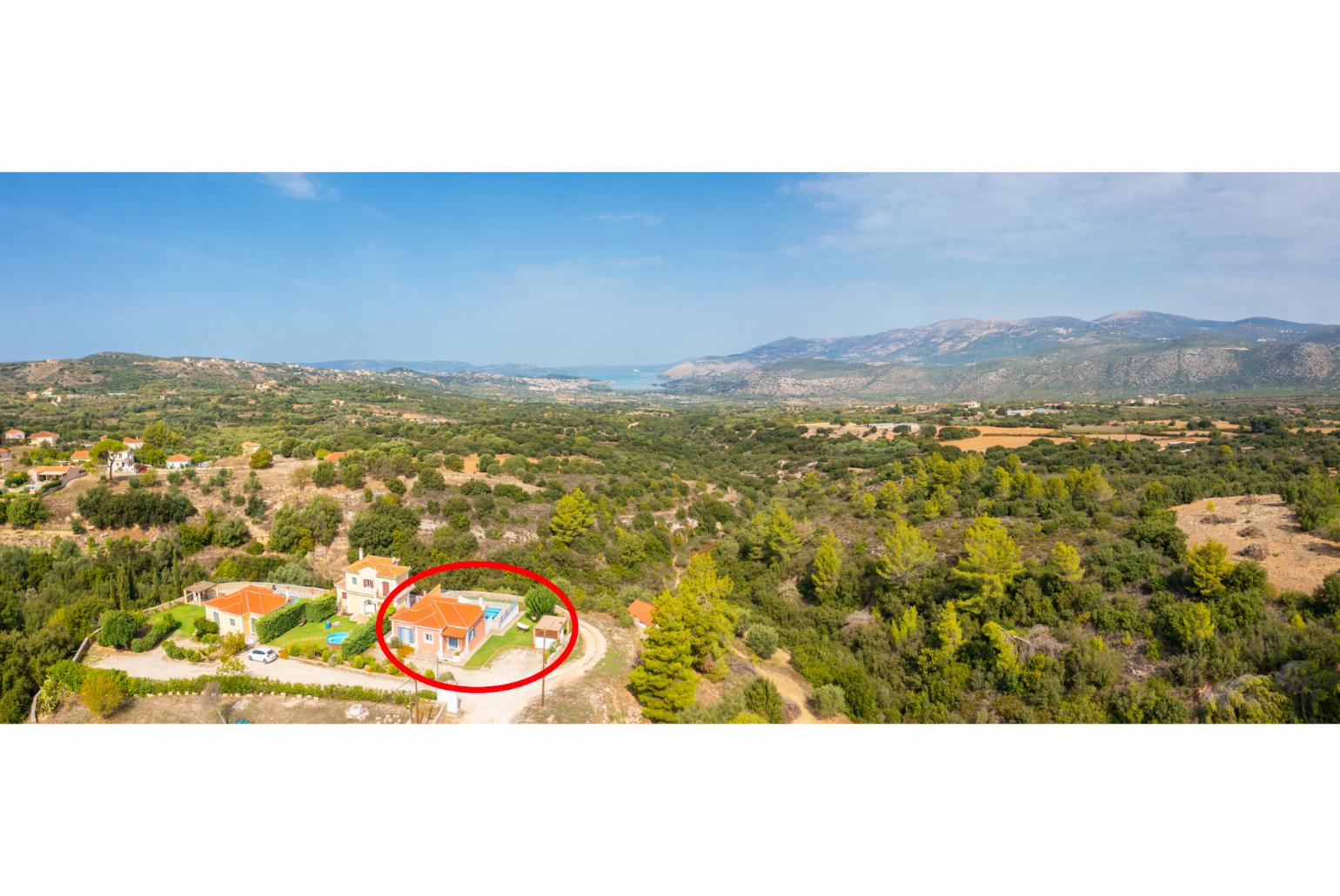 Aerial view showing location of Villa Europe Ena