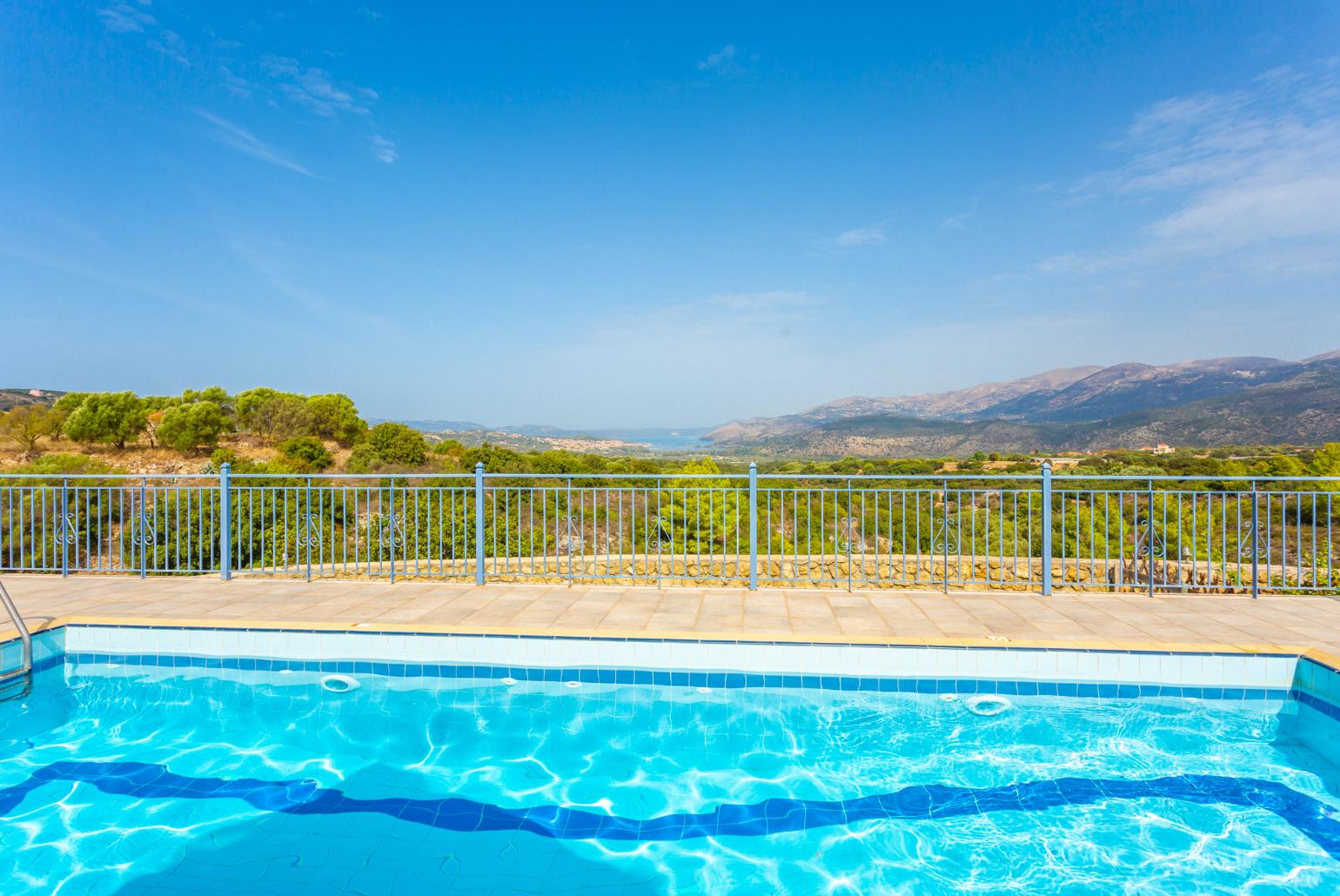 Private pool, terrace, and garden with panoramic countryside views