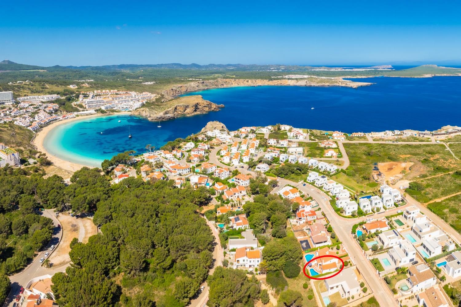 Aerial view showing location of villa