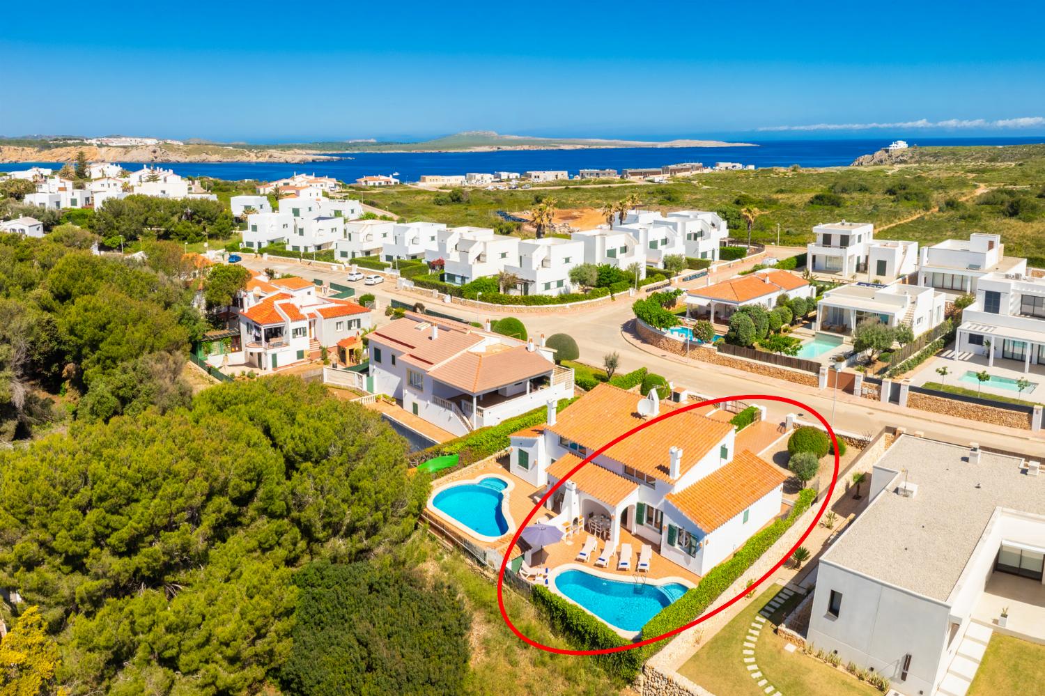 Aerial view showing location of villa
