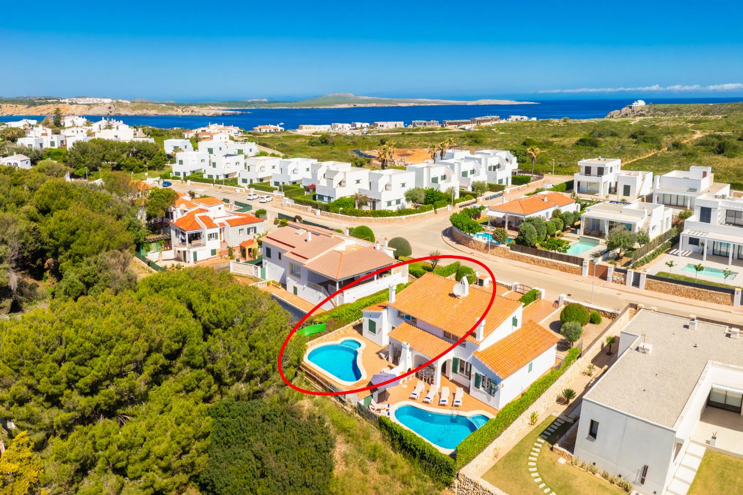 Aerial view showing location of villa