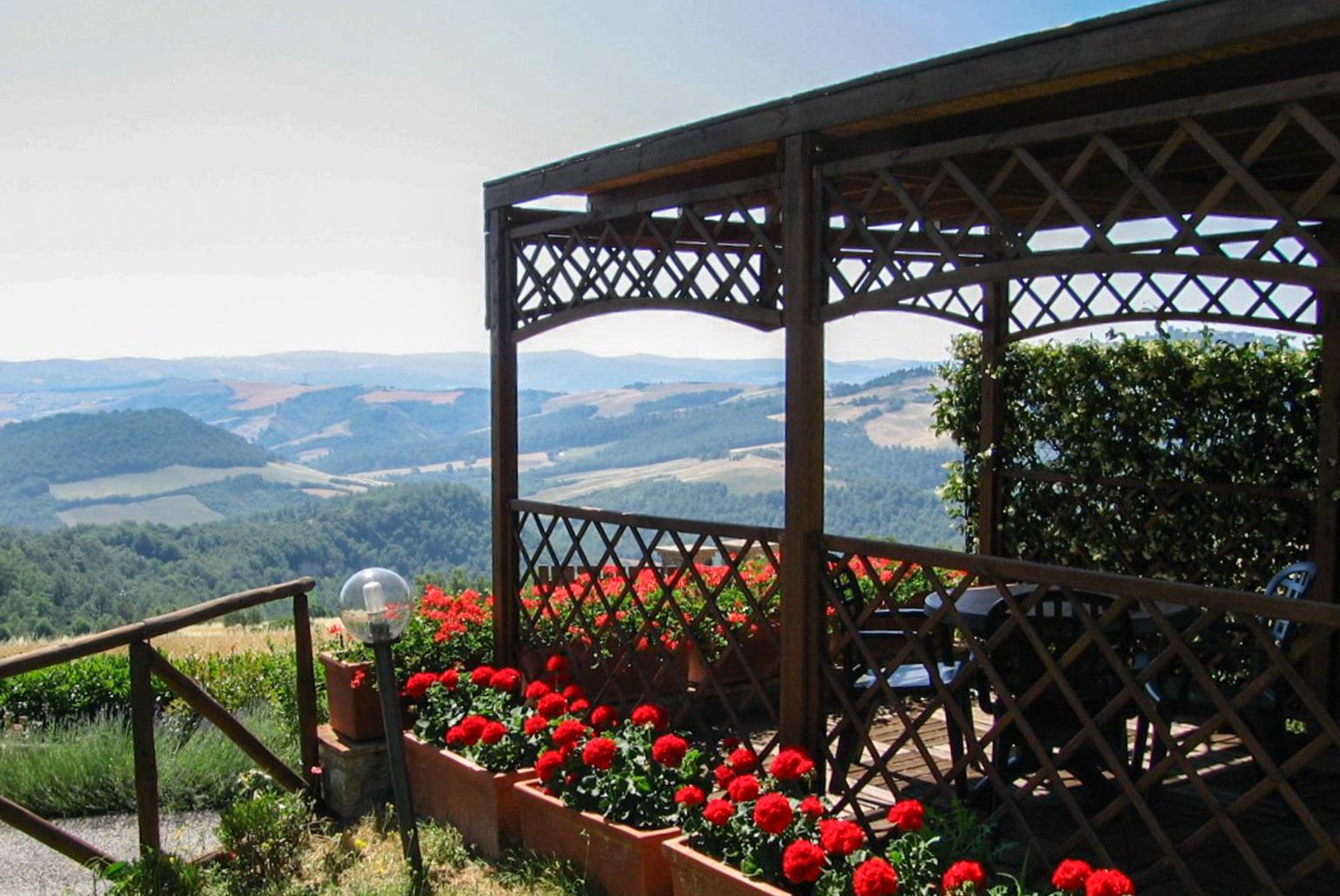 Sheltered terrace area with panoramic countryside views