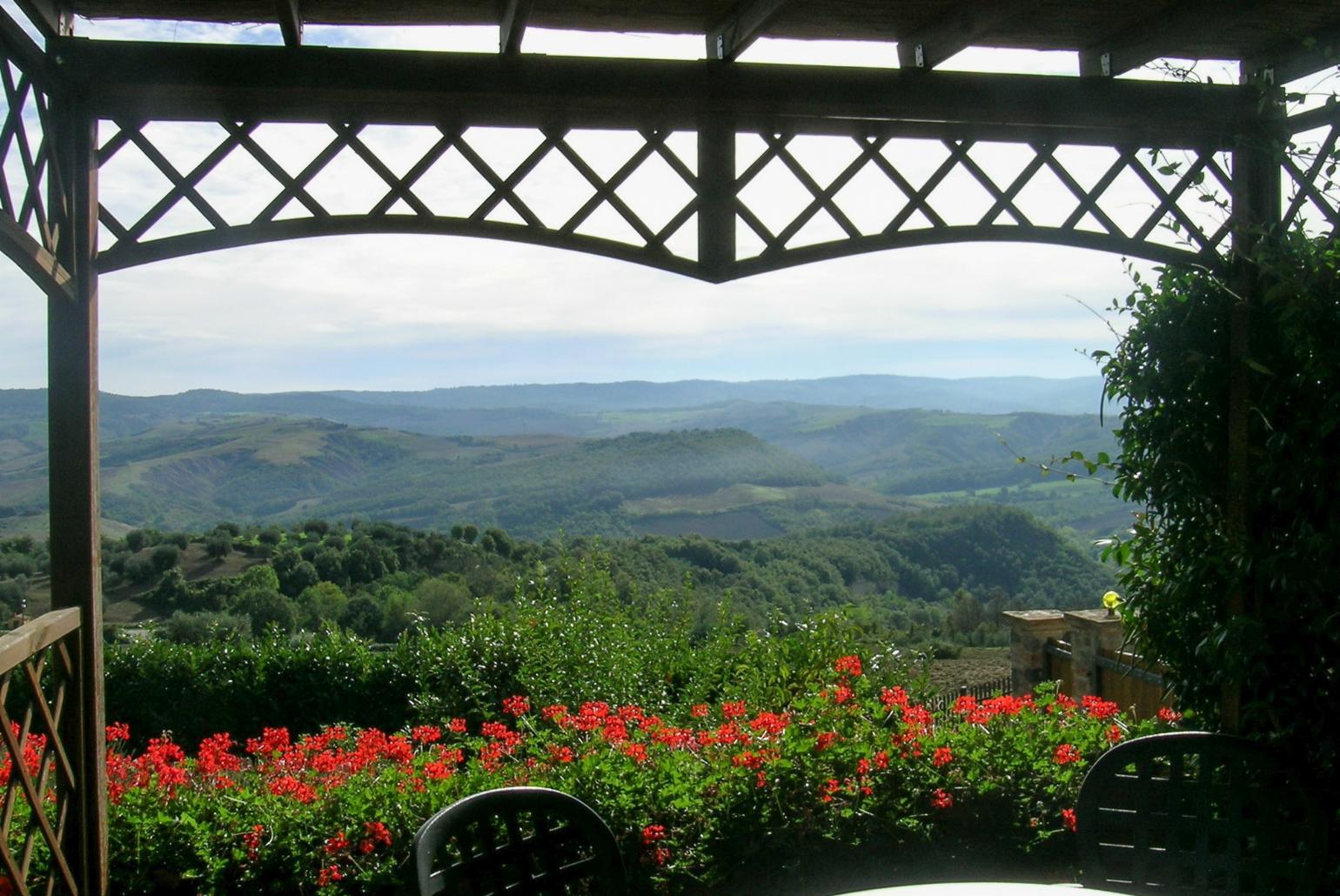 Sheltered terrace area with panoramic countryside views