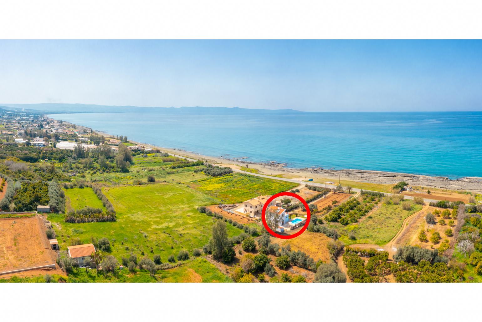 Aerial view showing location of Villa Sunset