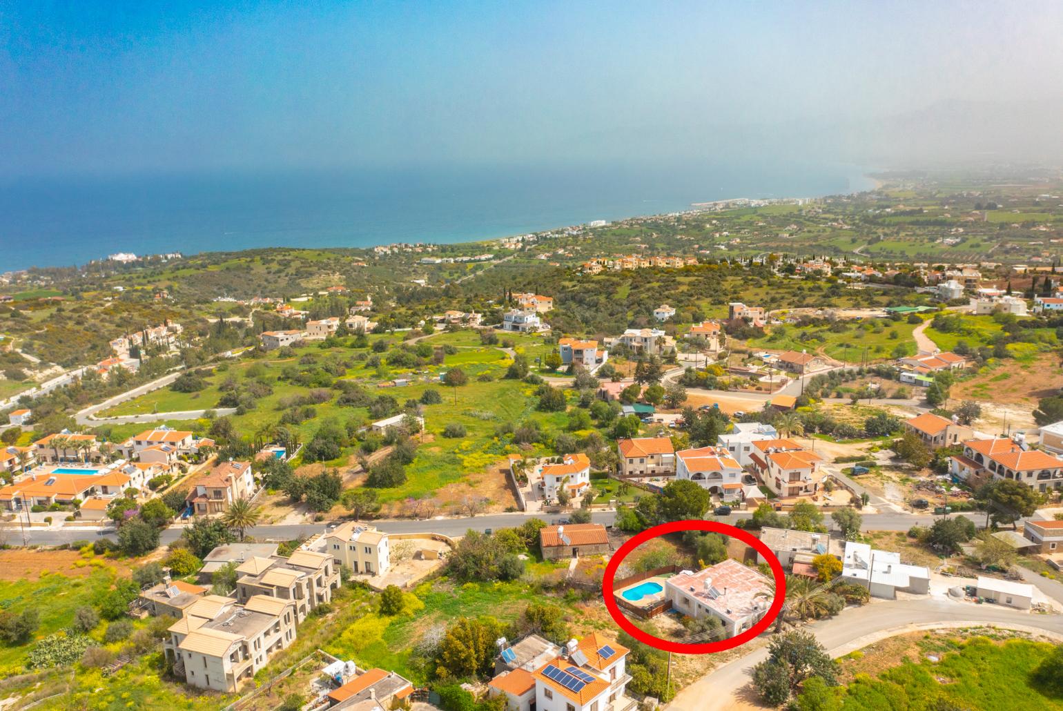 Aerial view showing location of Villa Yiangos
