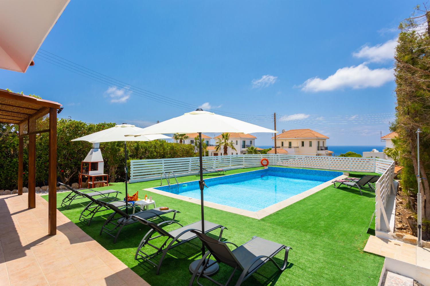 Private pool and terrace with sea views