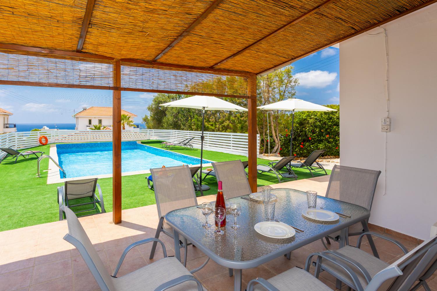Sheltered terrace area with sea views