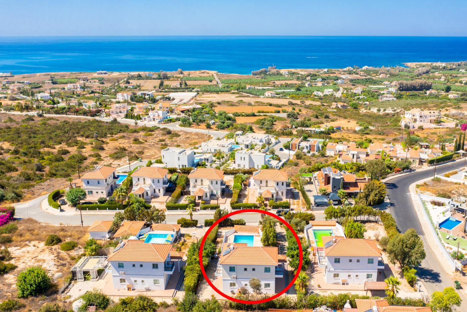 Aerial view showing location of Villa Aristotel