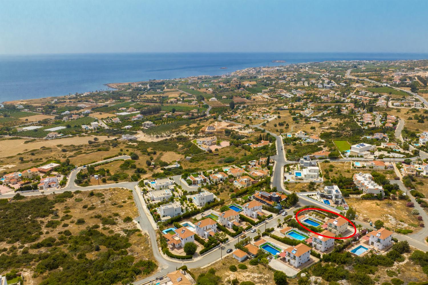 Aerial view showing location of Villa Archimedes