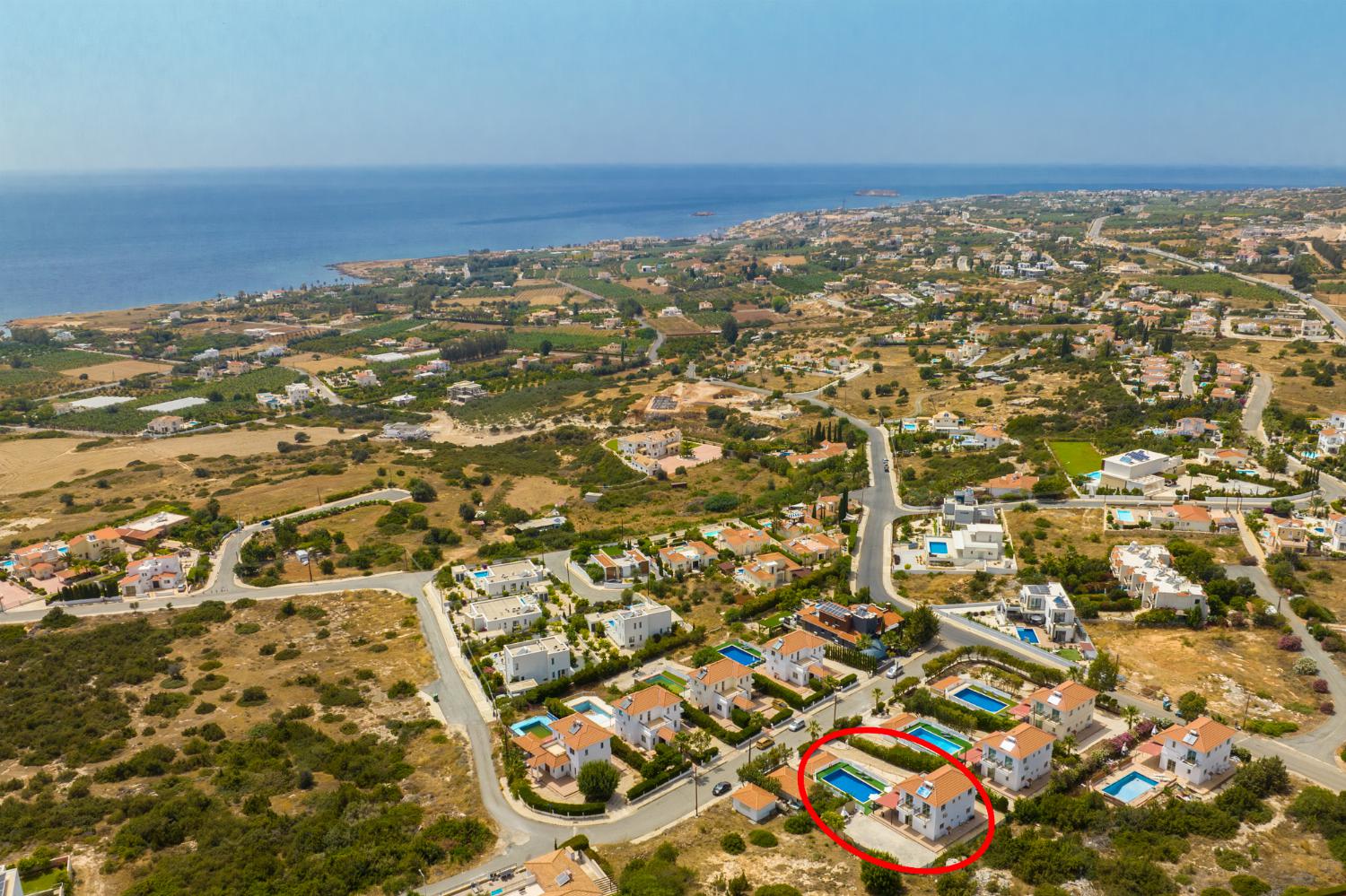 Aerial view showing location of Villa Homer