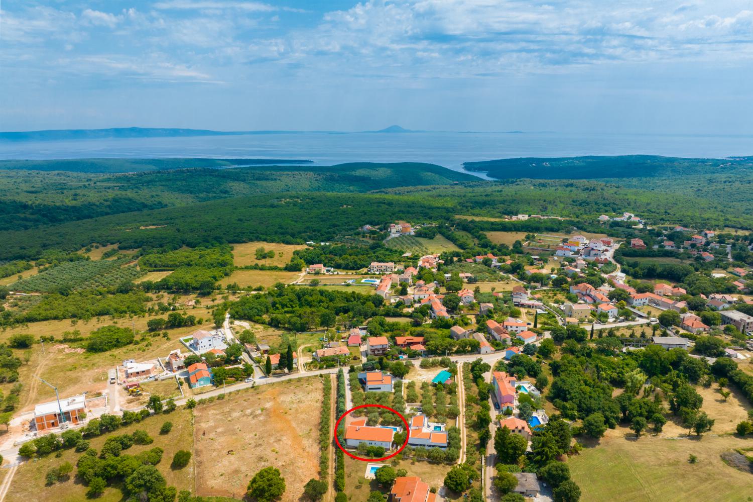 Aerial view showing location of Villa Krnica