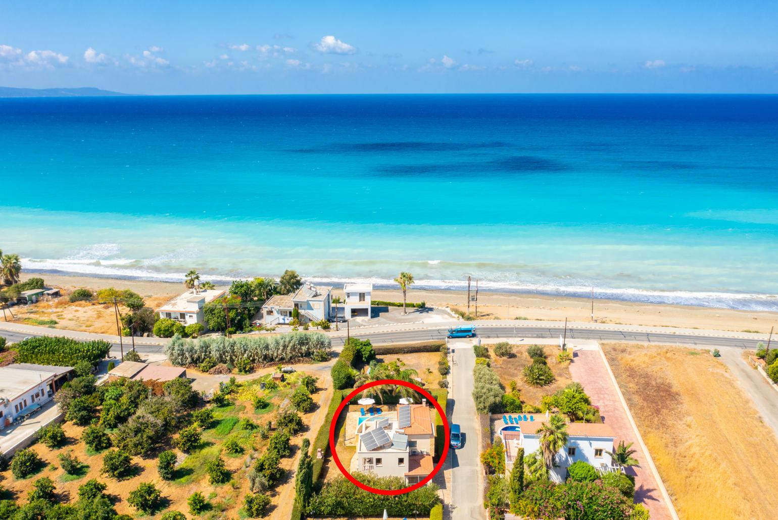 Aerial view showing location of Villa Tsikkos Ena