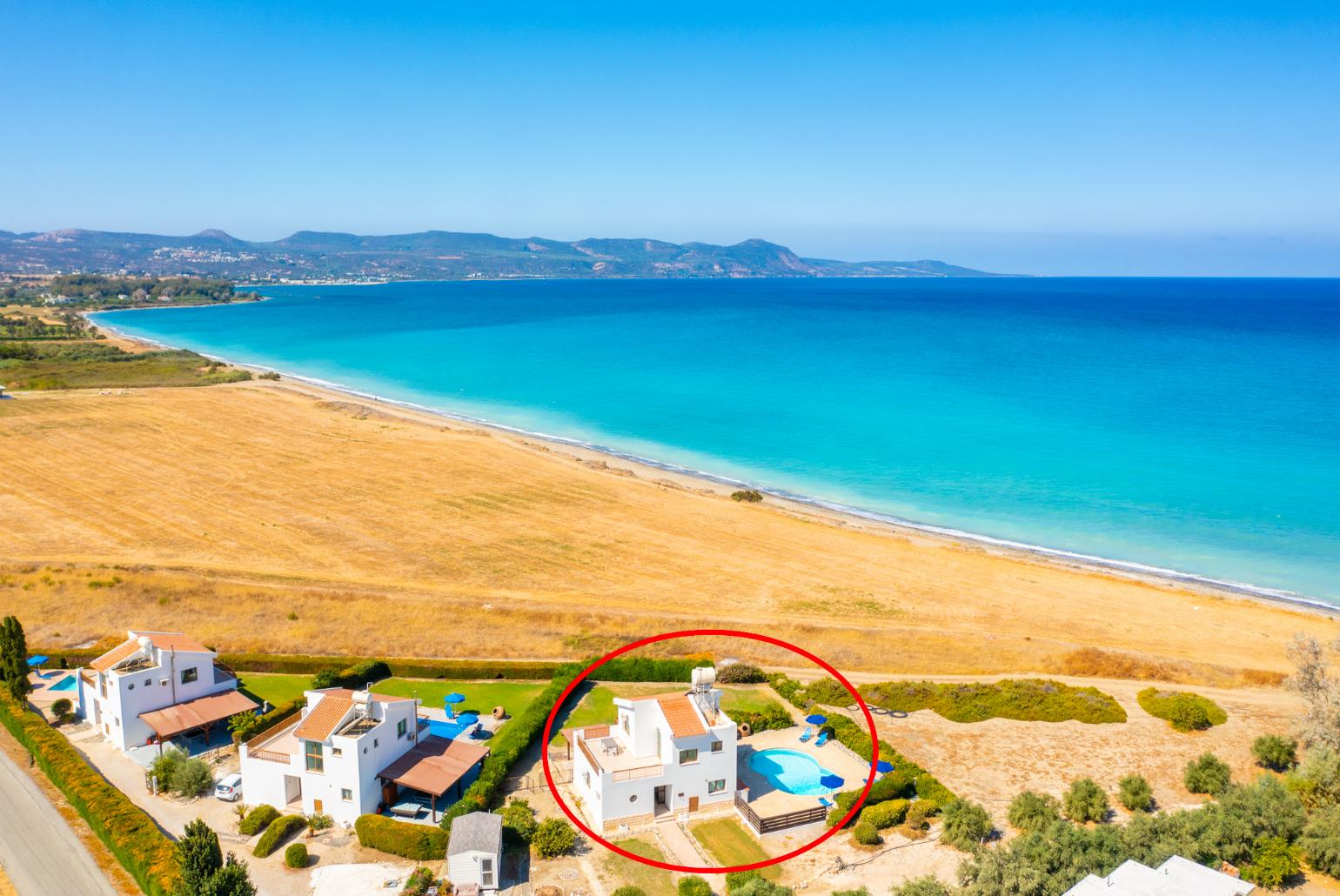 Aerial view showing location of Blue Bay Villa Nicole