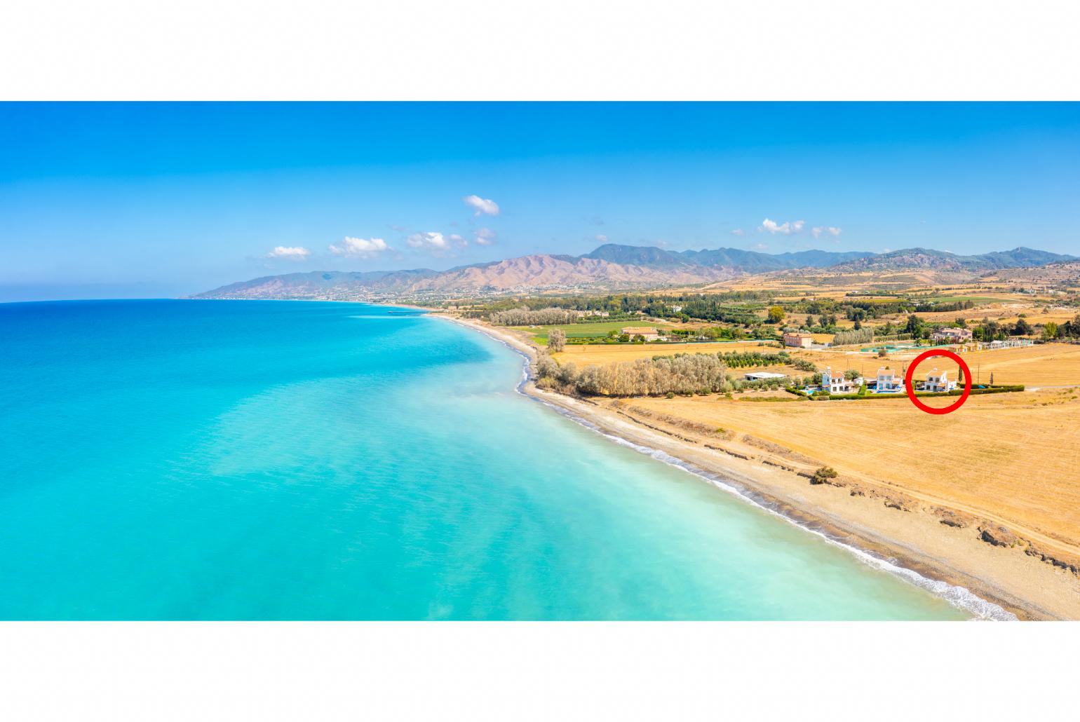 Aerial view showing location of Blue Bay Villa Thea