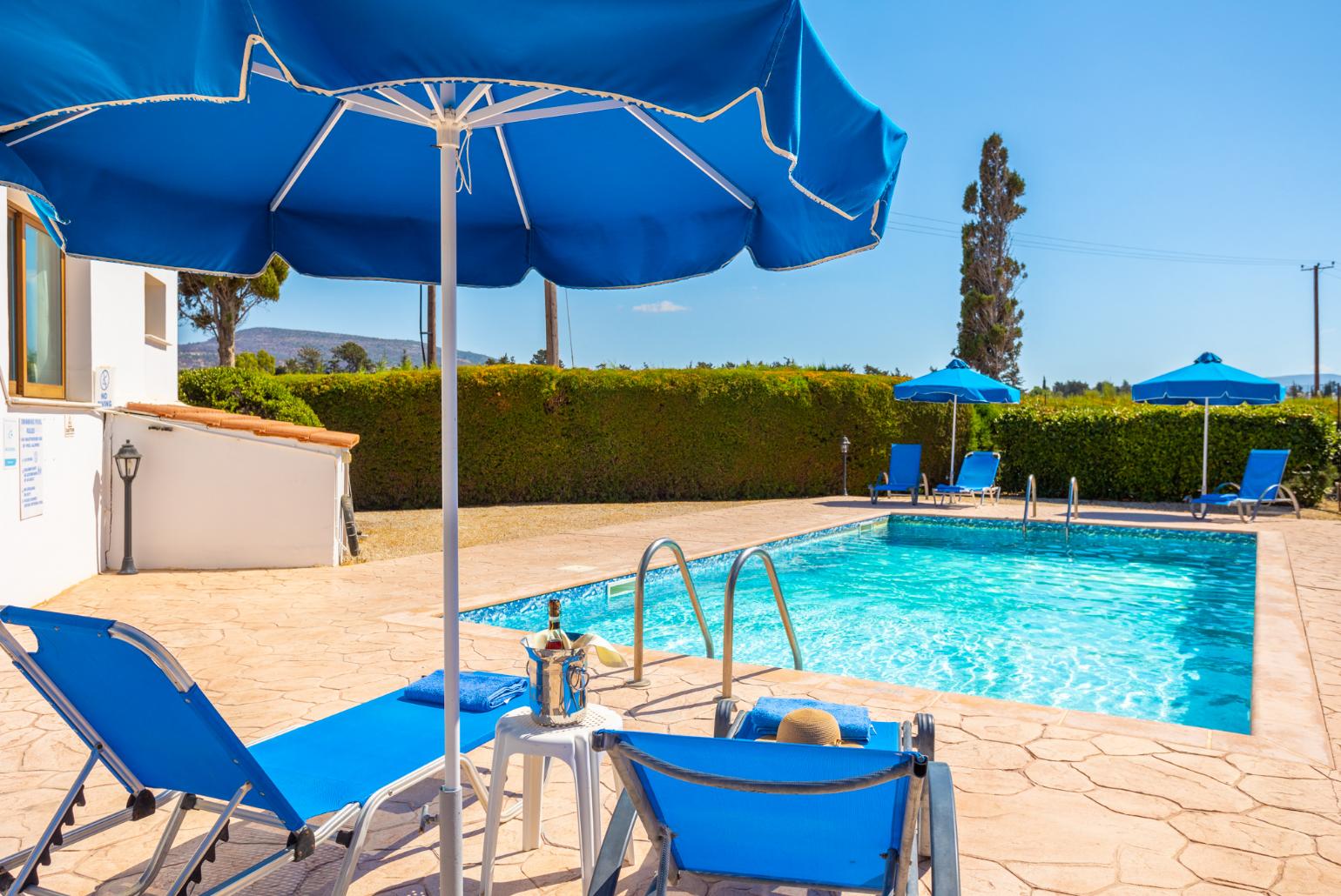 Private pool, terrace, and garden with sea views