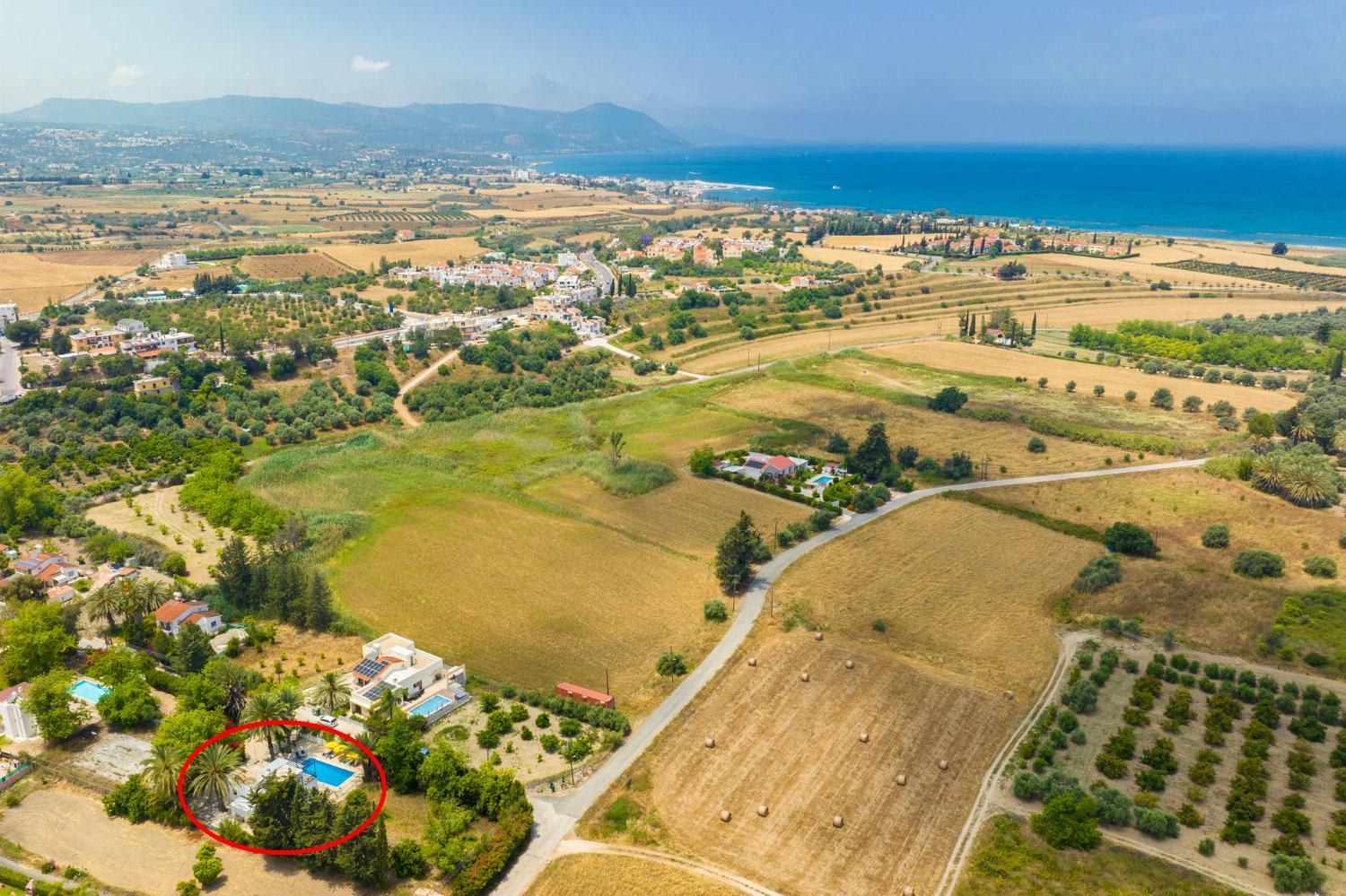 Aerial view showing location of Villa Anemone
