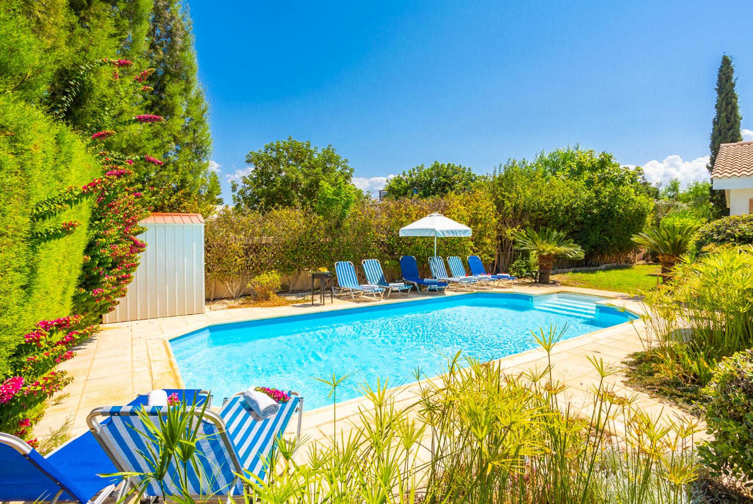 Private pool, terrace, and garden