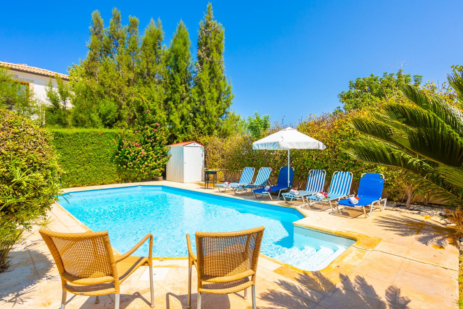 Private pool, terrace, and garden