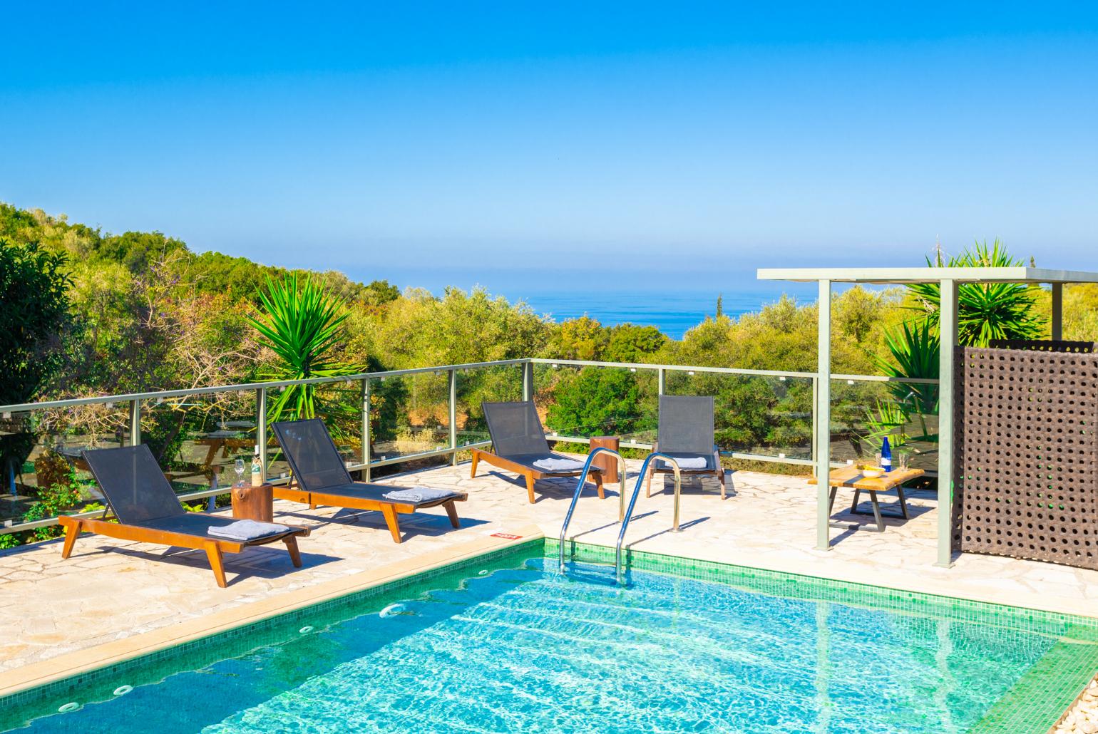 Private pool and terrace with sea views