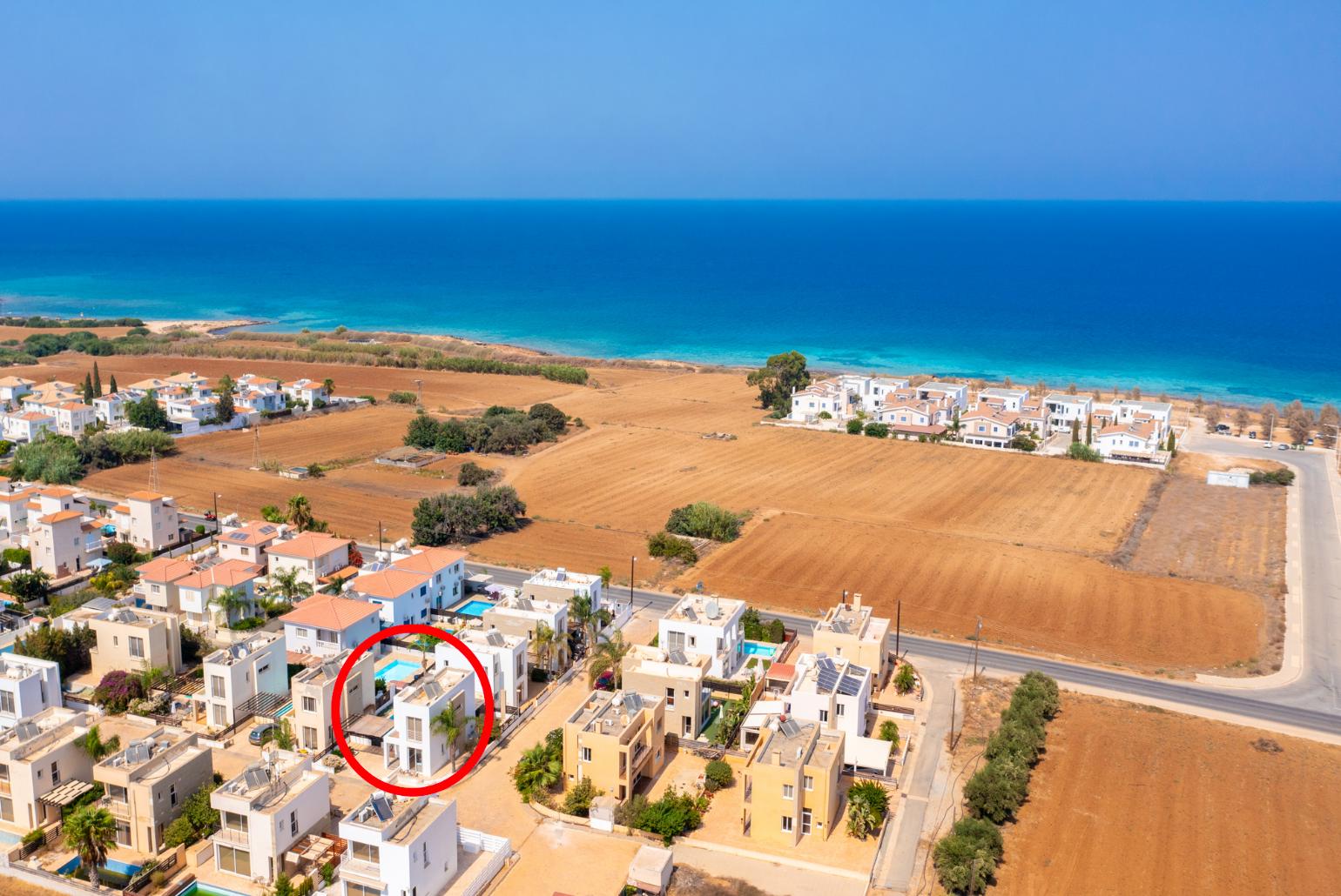 Aerial view showing location of Villa Vitamin Blue