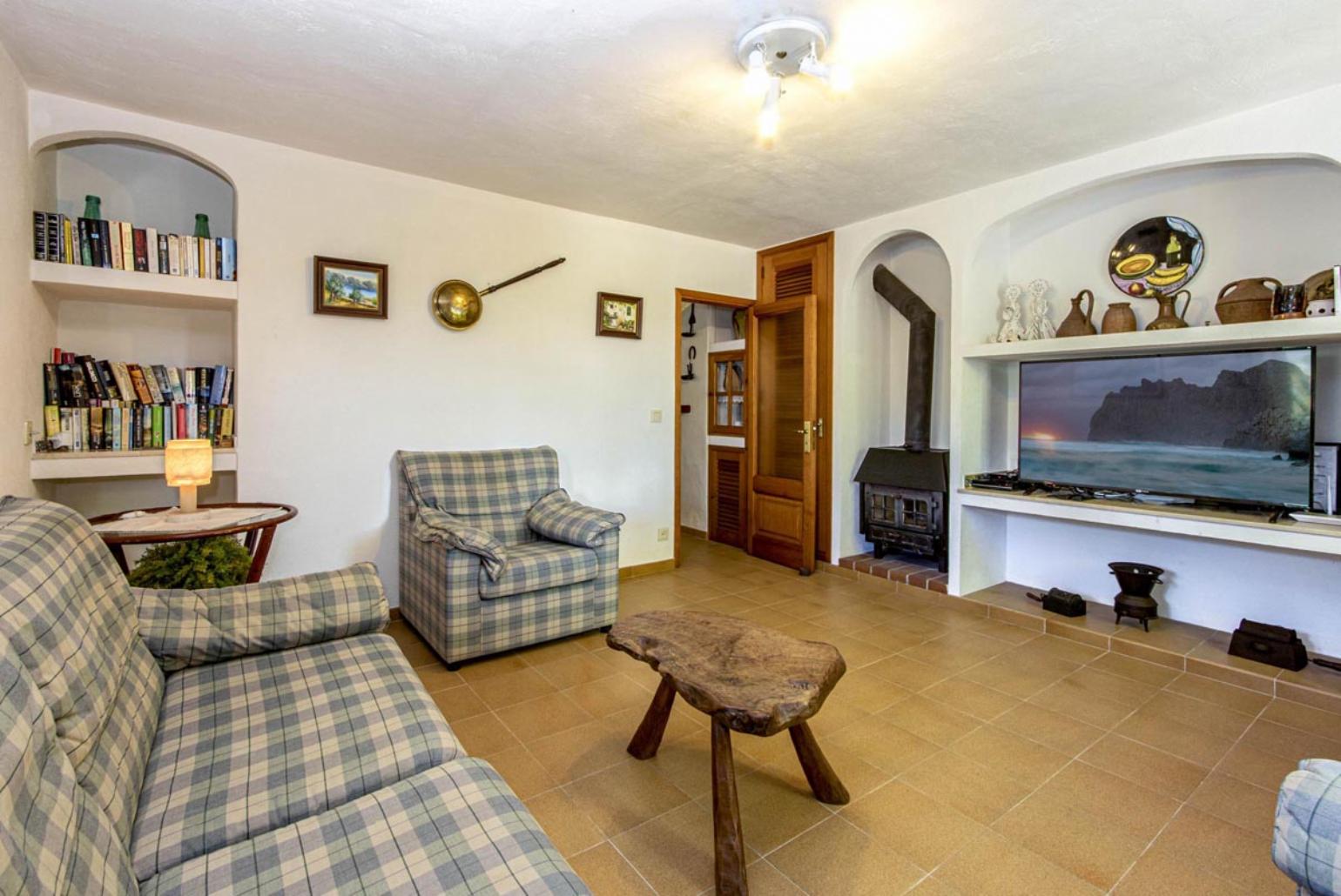 Living room with comfortable sofa and TV