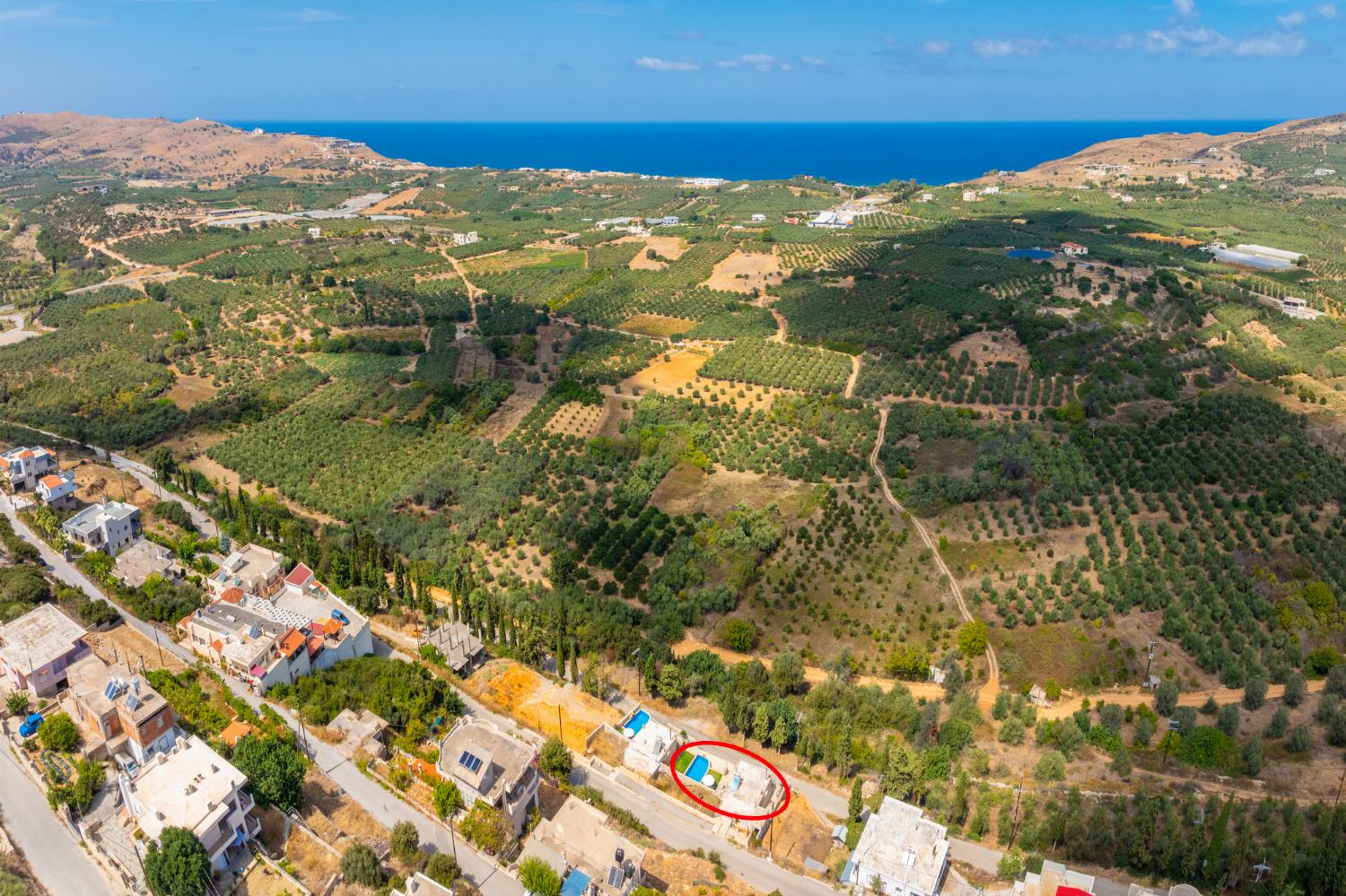 Aerial view showing location of Stefania Villa Ena