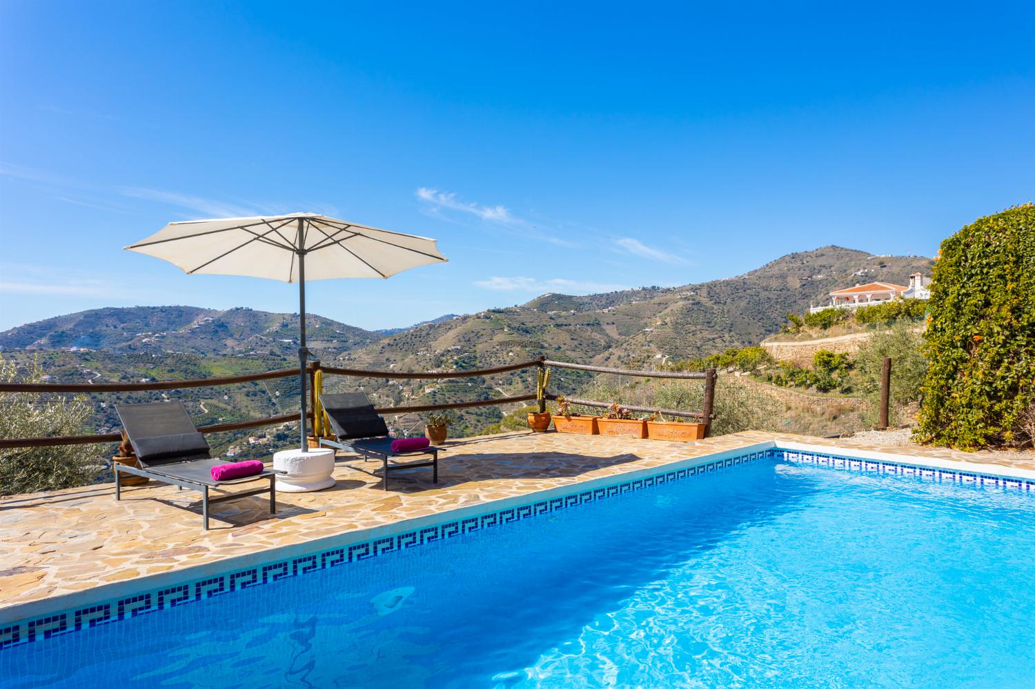 ,Private pool and terrace with panoramic views of sea and countryside