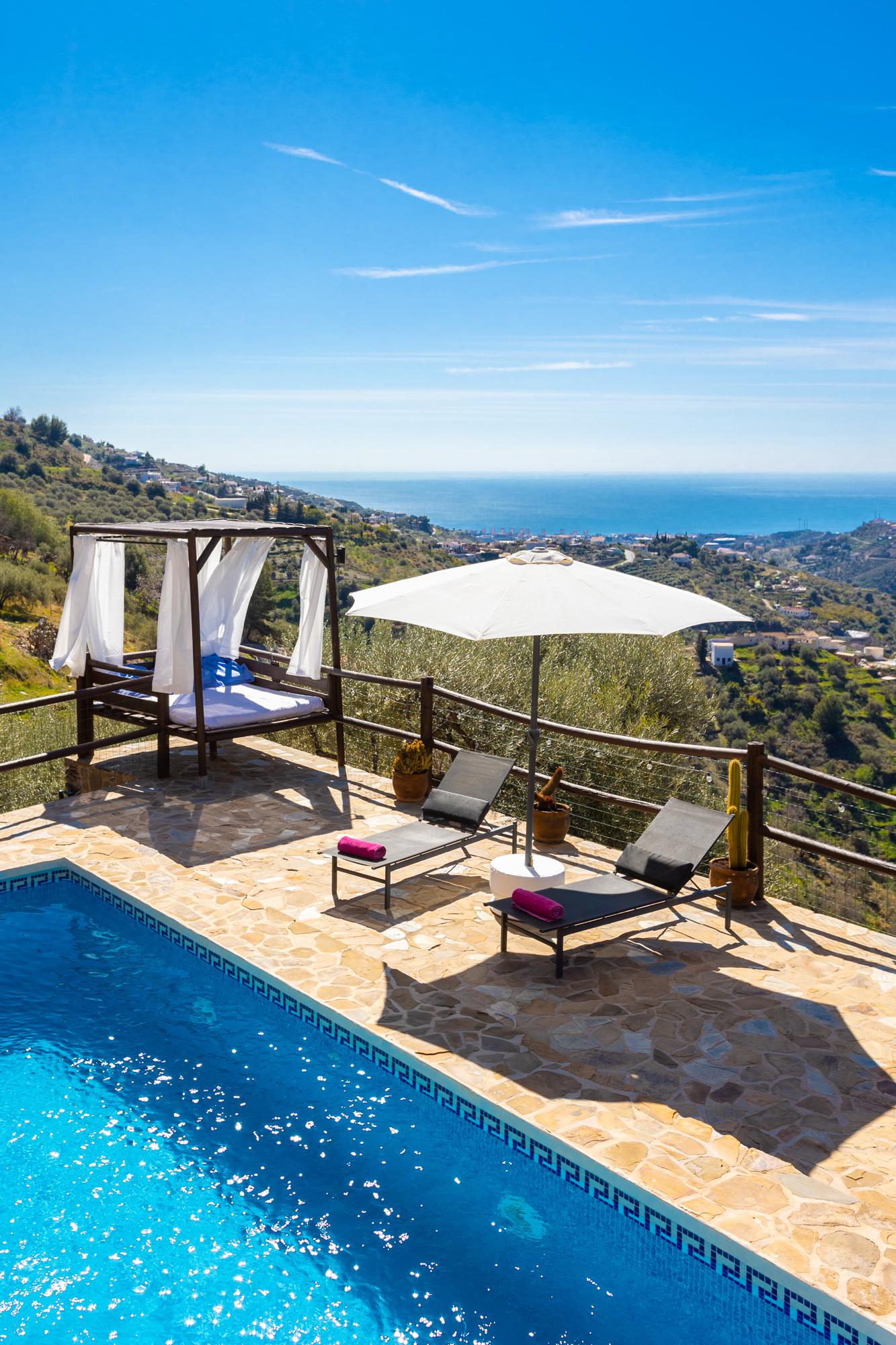 Private pool and terrace with panoramic views of sea and countryside