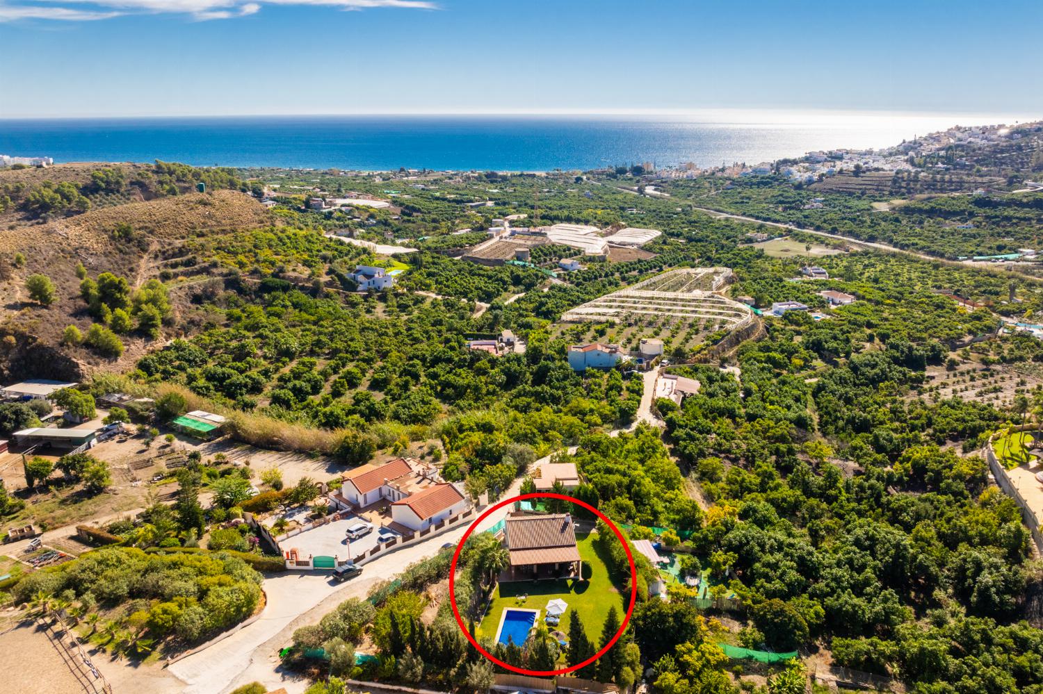 Aerial view showing location of villa