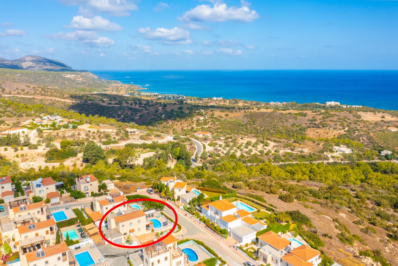 Aerial view showing location of Villa Amore