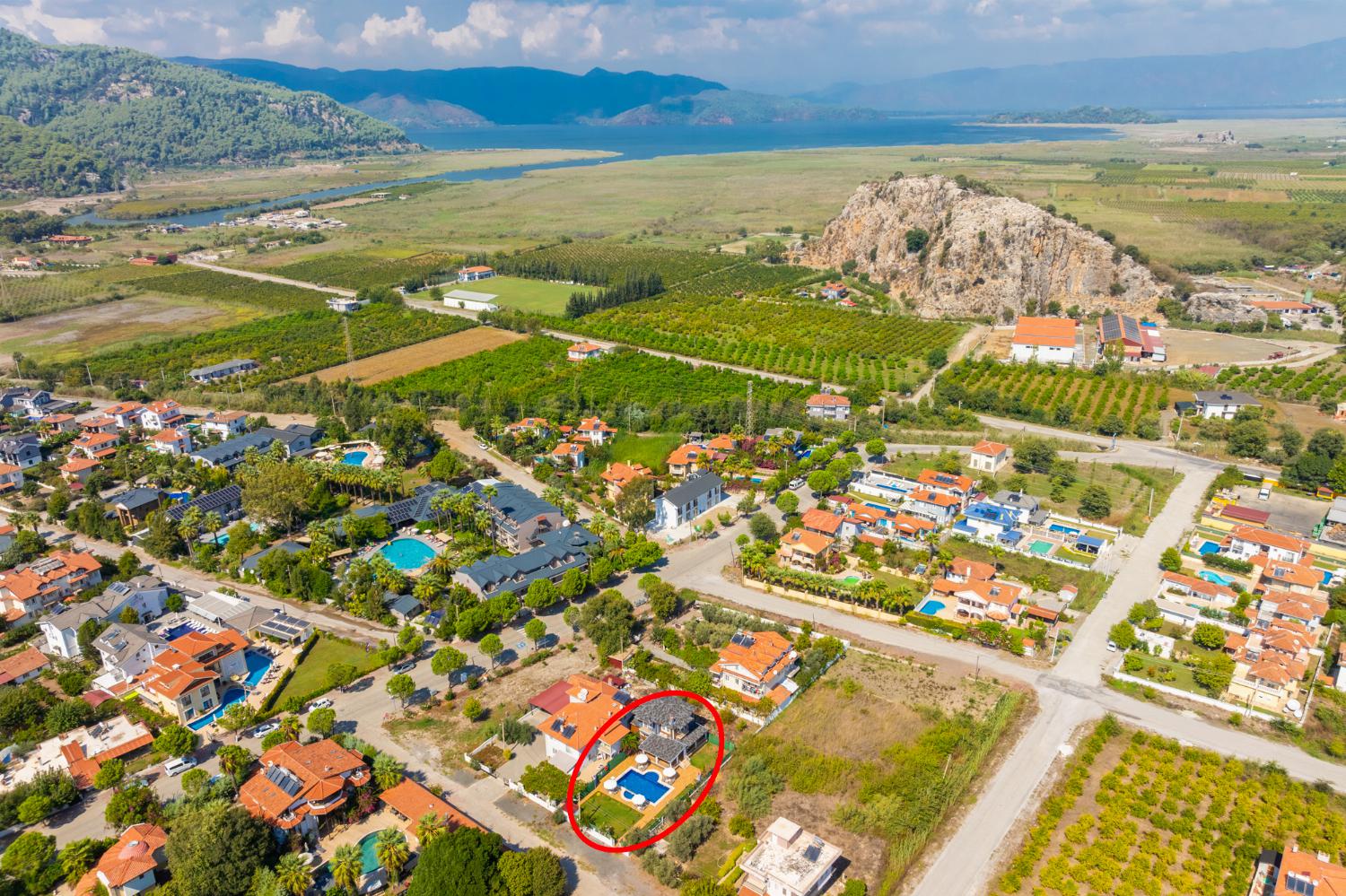 Aerial view showing location of Villa Delfin