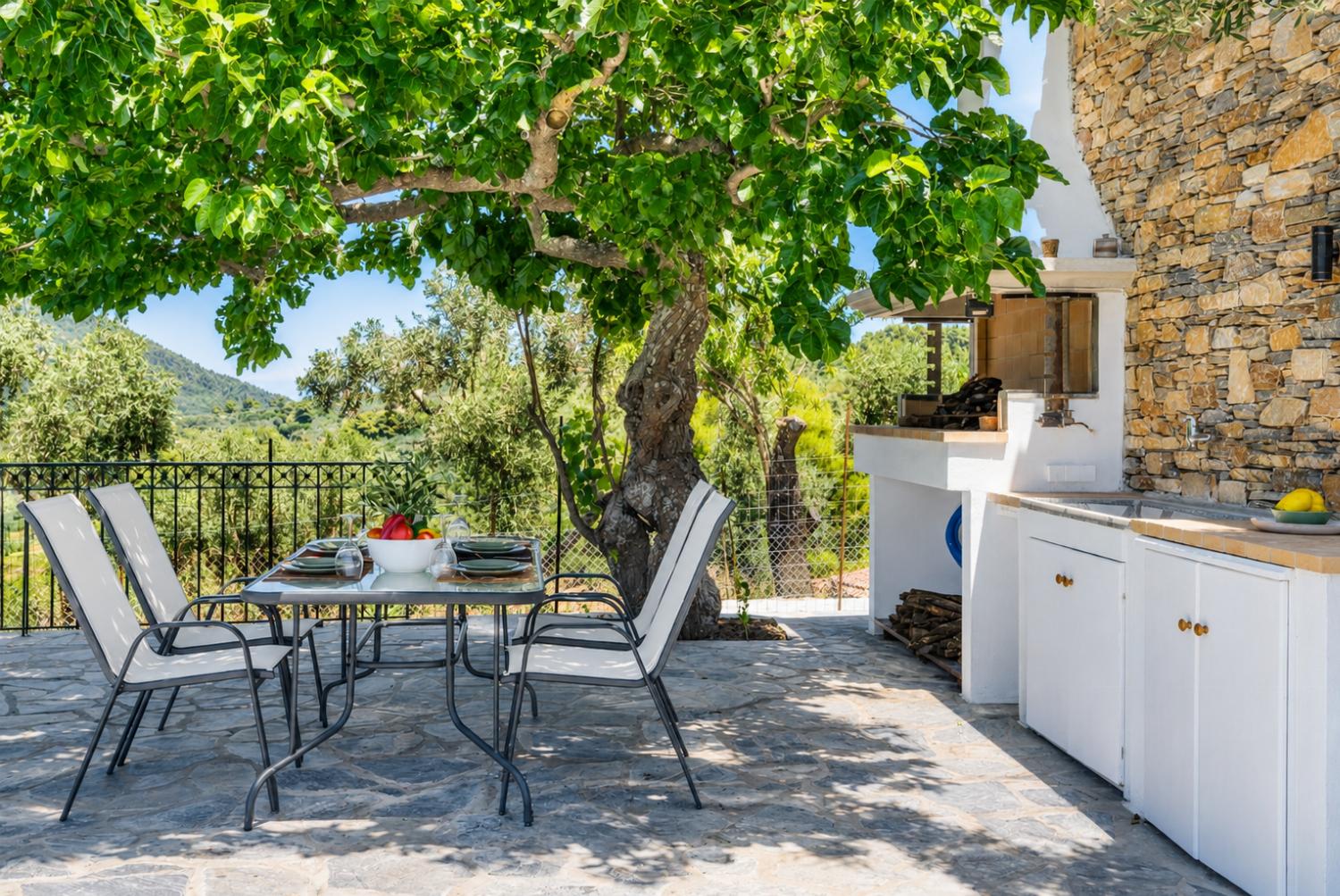 Outdoor dining area with barbecue