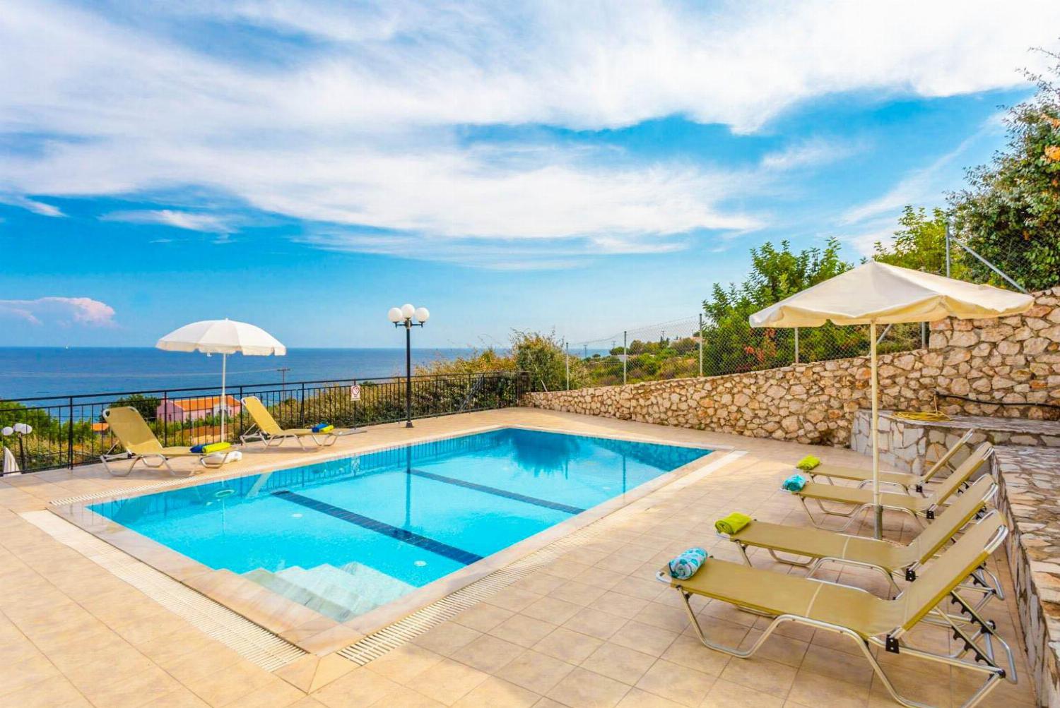 Private pool and terrace with a panoramic sea view