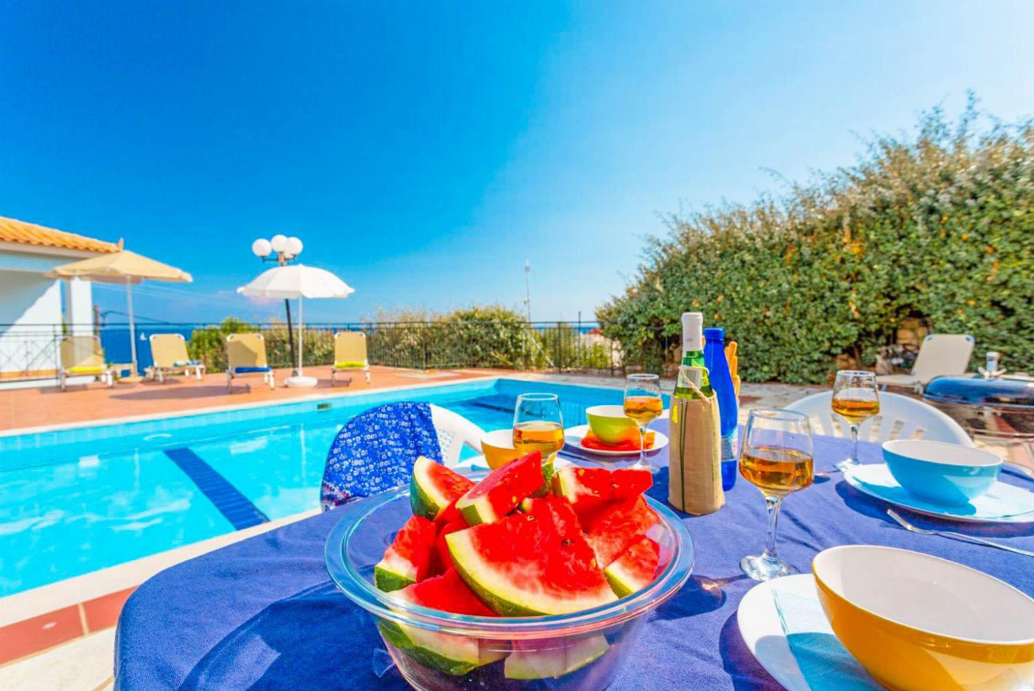 Terrace and pool area with a beautiful sea view