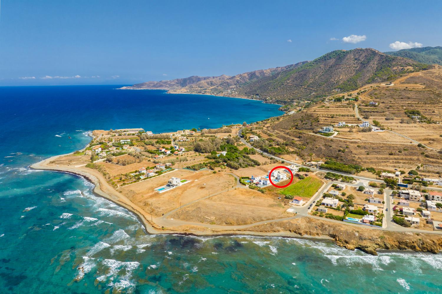Aerial view showing location of Villa Diana Seaside