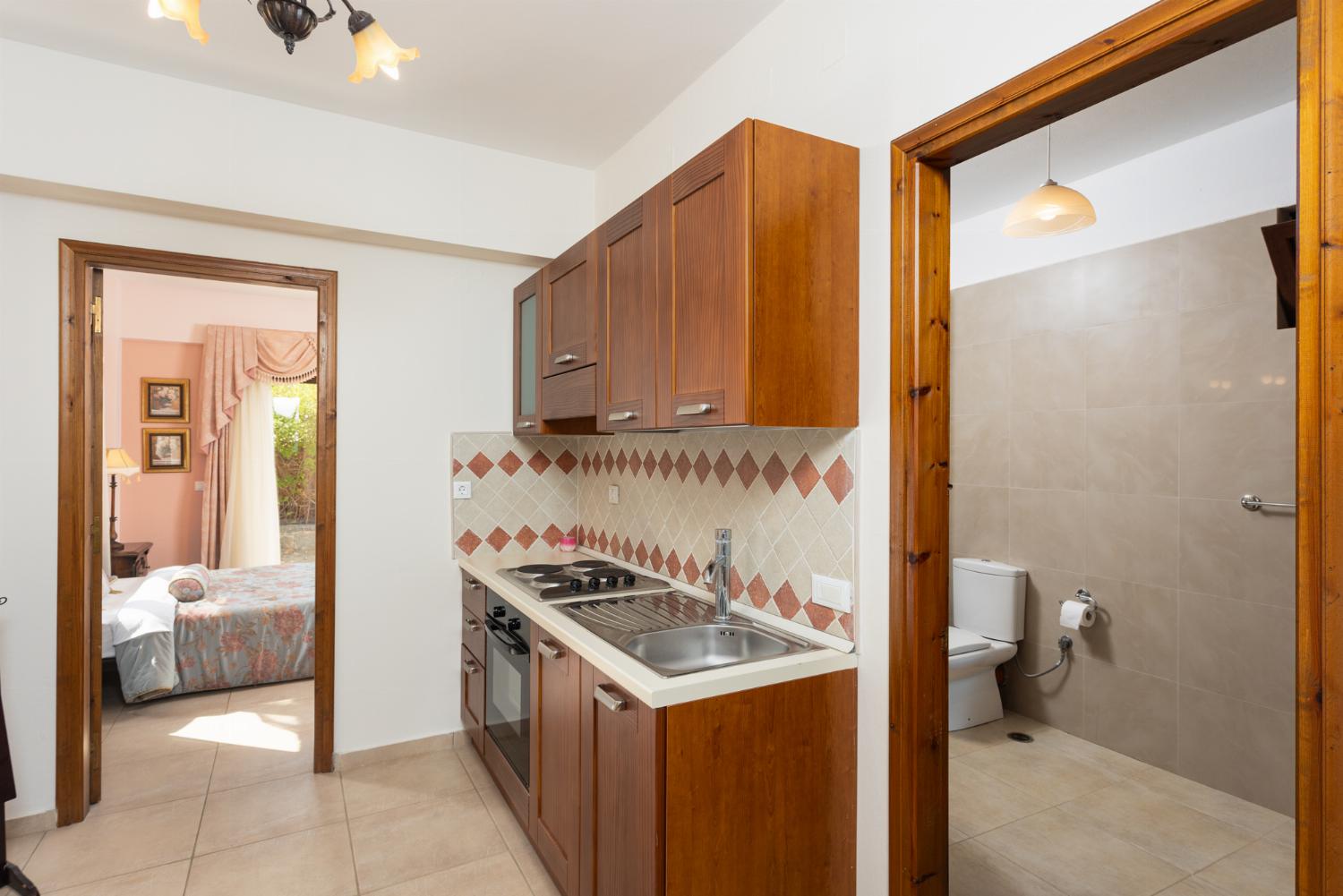 Living area with sofa and kitchenette 
