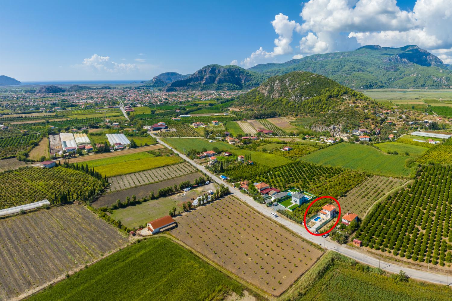 Aerial view showing location of Villa Corals