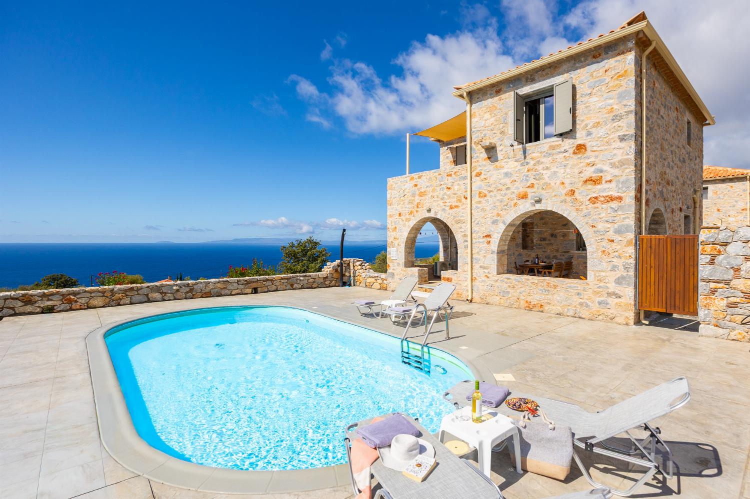 ,Beautiful villa with private pool and terrace with sea views