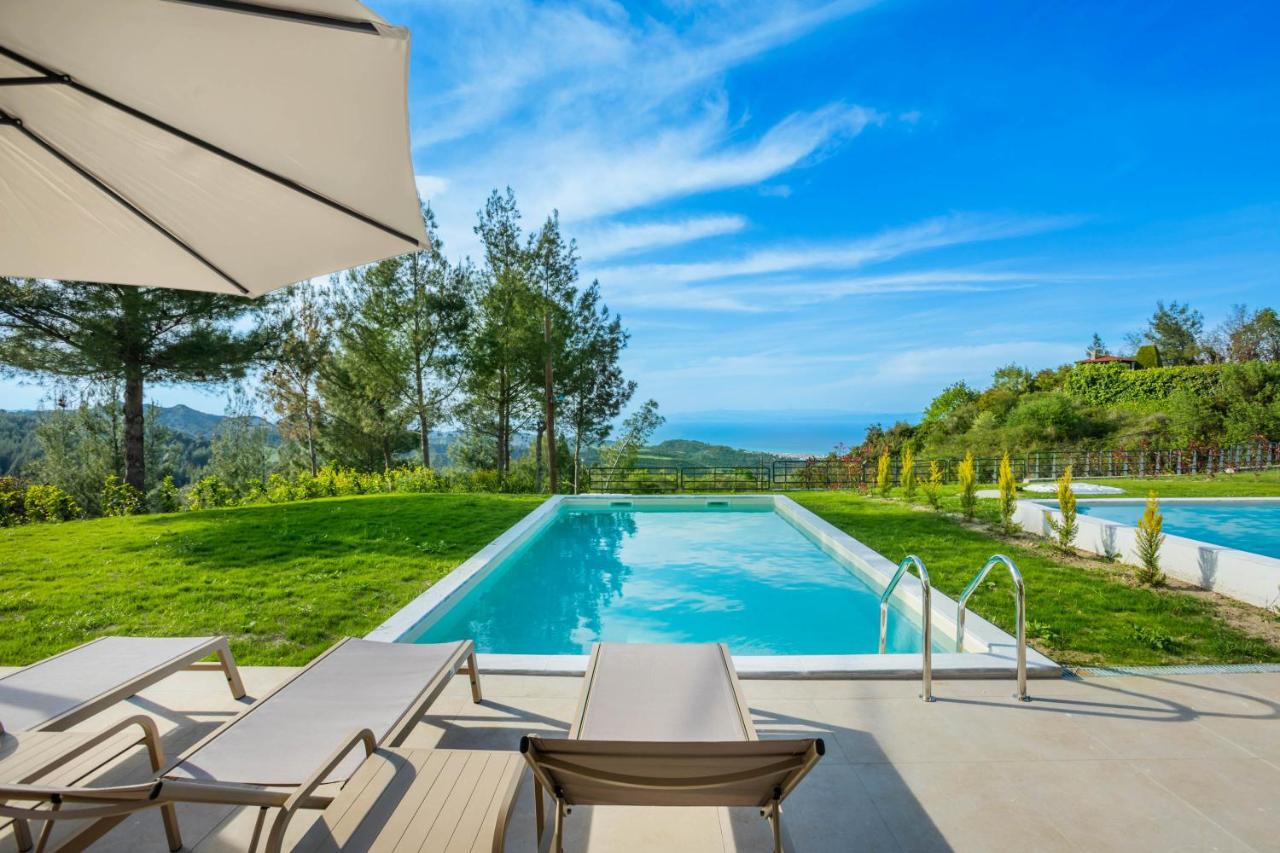 Private pool with panoramic mountain and sea views