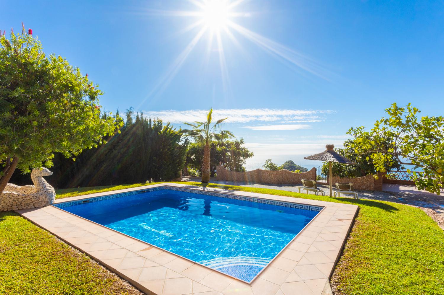 Private pool, terrace, and garden with sea views