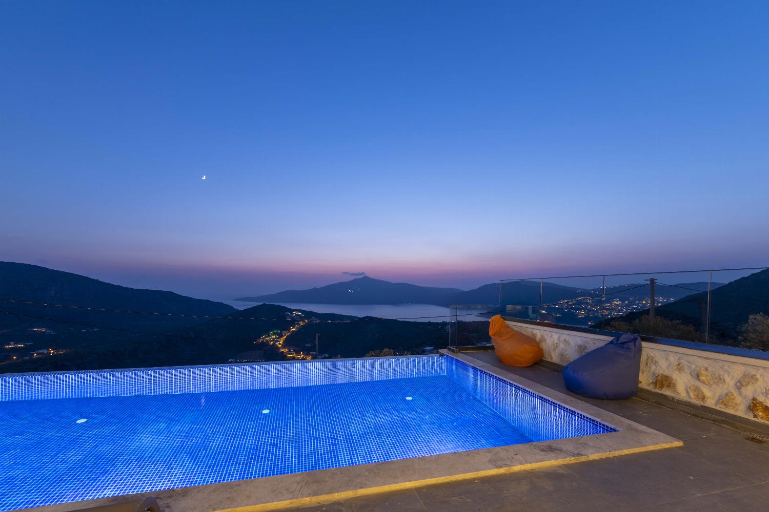 Private pool and terrace with panoramic sea and mountain views