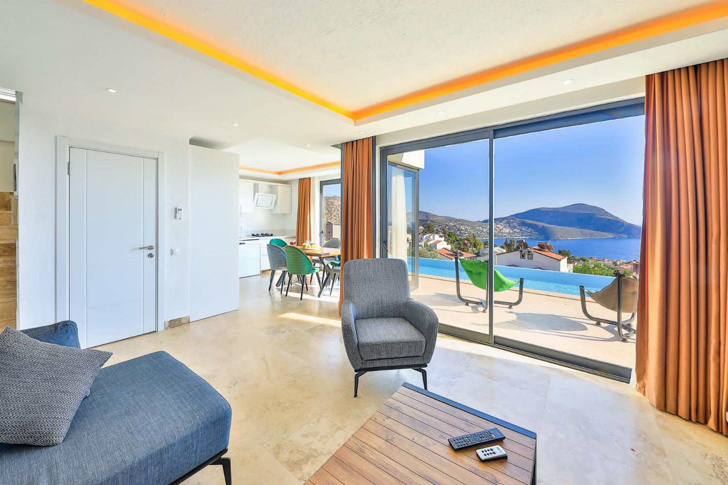 Open-plan living room with sofas