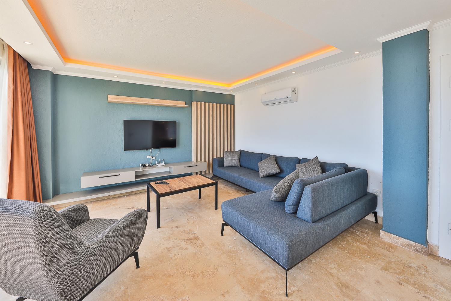 Open-plan living room with sofas
